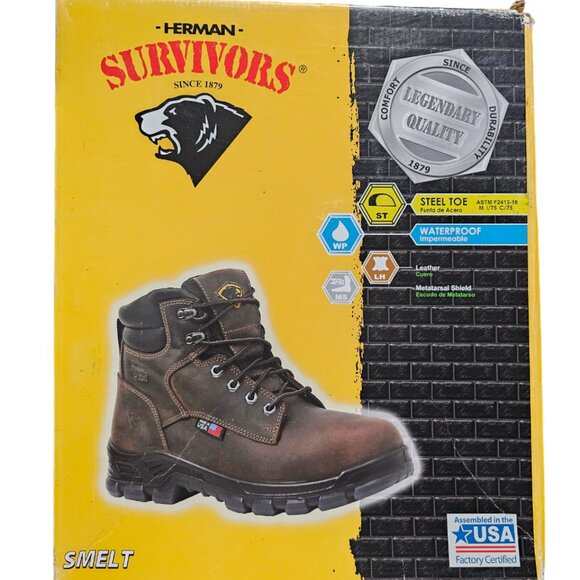 Herman Survivors Waterproof Leather Work Boot Mens Size 14 Smelt Metguard Shield - Picture 3 of 12